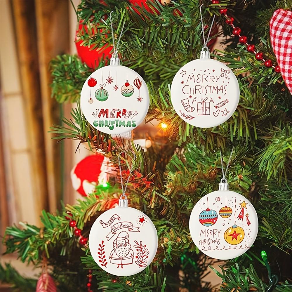 10pcs 8cm/3.15in White Round Blank Ball Ornaments with Silvery Wire for DIY Christmas Tree Decoration