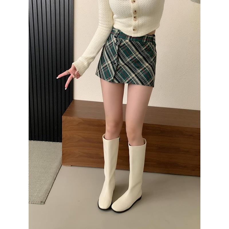 Retro Khaki Boots Women'S Shoes Autumn And Winter But Knee Round Head Flat Bottom Suede High Boots Women