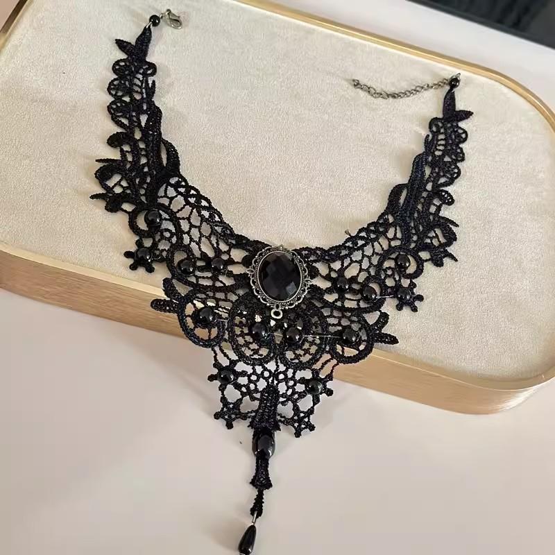 Pure Desire Wind White Lace Flower Tassel Necklace Vintage Court Wind Pearl Neck Strap Sweet Lolita Collarbone Chain