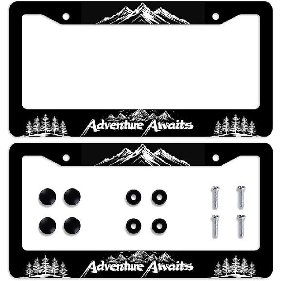 Japanese Cherry Tree Blosson License Plate Frame 2 Pack Black And White License Plate Personalise License Plate Frames Rust-Proof Stainless Steel 6 L x 12 W