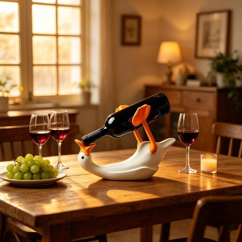 Bird Bottle Holders Counter Wine Rack Decorative Wine Bottle Holder with a White Body, Sculptural PET Display for Sideboards, Shelves, and Bar