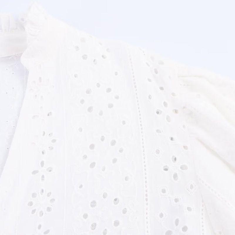 Kaslead New Women clothes Western Style Fashion Puff sleeve Hollow Embroidery Shirts 8741229