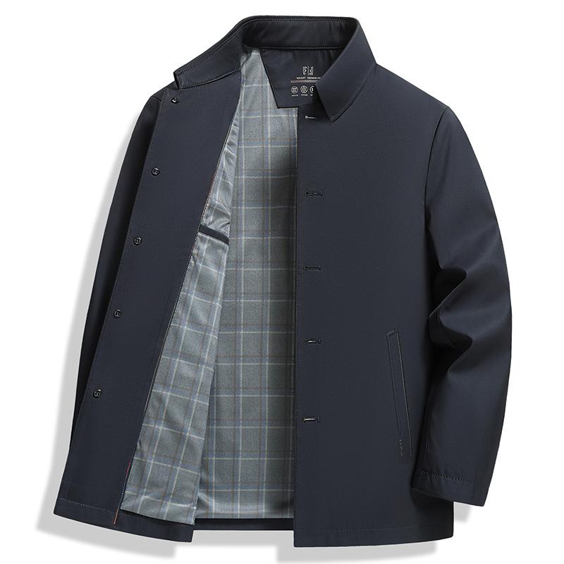 

Мужская куртка в стиле business casual однотонная с лацканами на одной пуговице для мужчин среднего и пожилого возраста для весны и осени 4XL/195 темно-синий