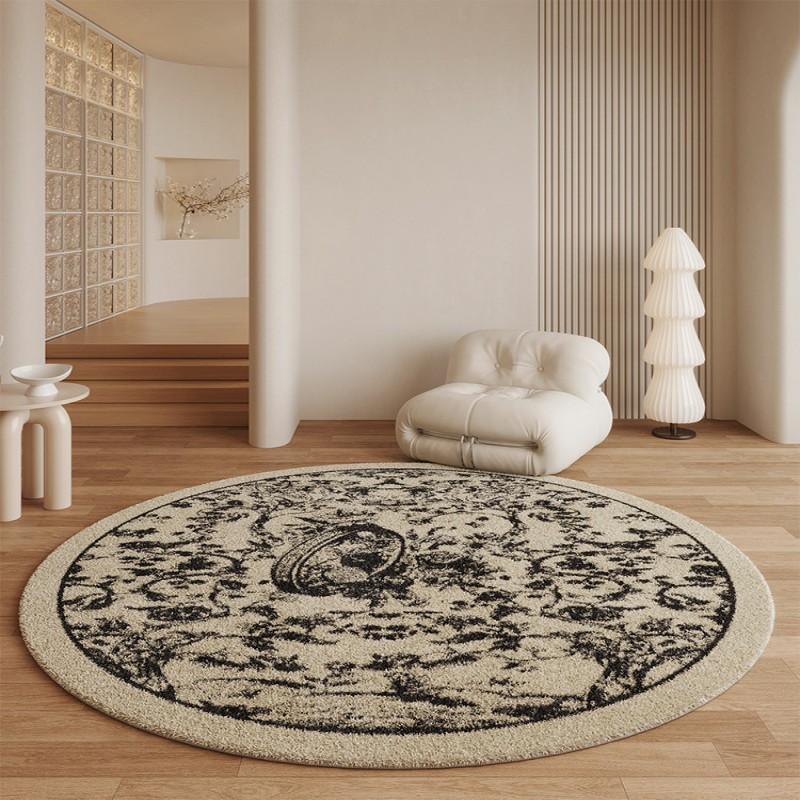 Vintage Luxury Round Rug Soft Faux Cashmere Non-Slip Machine Washable Carpet Elegant Look for Walk-in Wardrobe