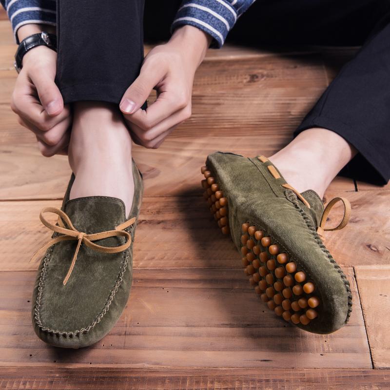 Army Green Suede Leather Penny Loafers Men Casual Shoes Man Moccasins Slip On Men's Flats Male Driving Shoes Big Size 38-47