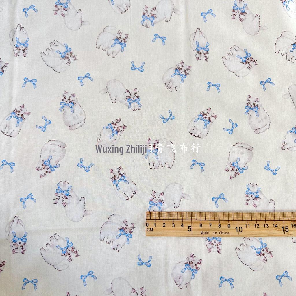100% Cotton Korean Cat Bowknot Floral Fabric for Women's & Children's Clothing