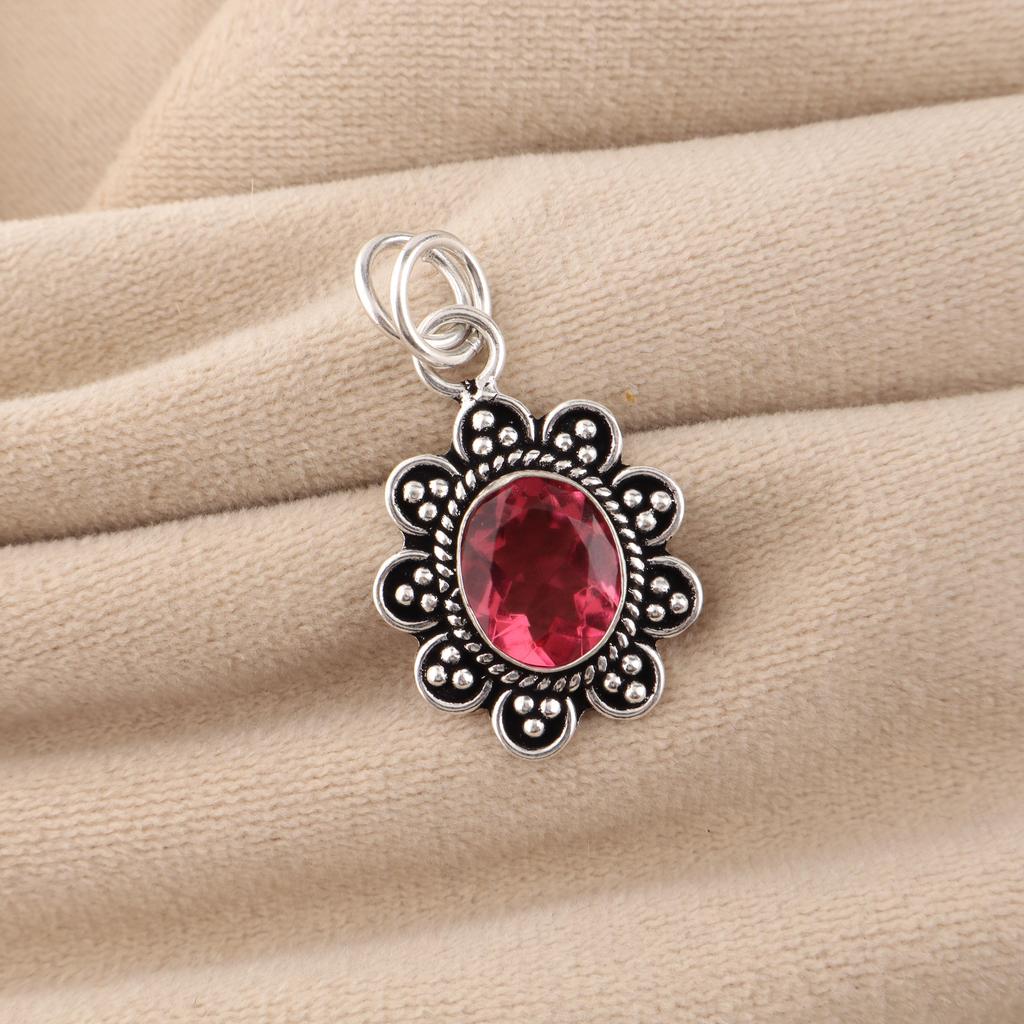 Pink Tourmaline Gemstone 925 Sterling Silver Jewelry Handcrafted Necklace Pendant 1.37" For Thanksgiving CP-40-14