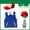 Pokemon Ash Ketchum Cosplay Costume Full Set Adults Jacket Gloves Hat Halloween High Quality Elastic Soft Polyester Material