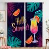 2pcs 2D Flat Printing Curtain Hello Summer Tropical Drink Polyester Without Electricity Festive Wall Decor Use for Classroom