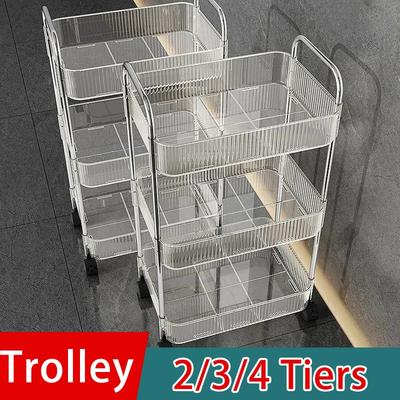 Étagère Mobile à Roulettes Rack de Rangement Multi-Couches Chariot Domestique pour Collations Cosmétiques Divers Organisateur 2/3/4 Niveaux Chariot Roulant