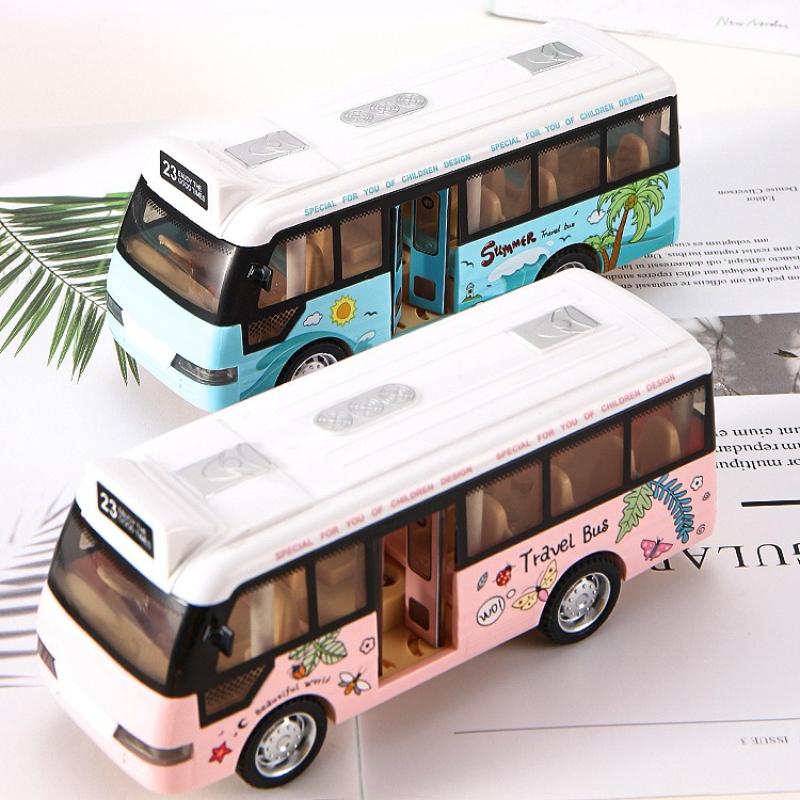 1Pc School Bus Toys Cars Die Cast Plastic Little Cars City Bus with Sound and Light Up Friction Powered Cars Play Toys Gift for Kids