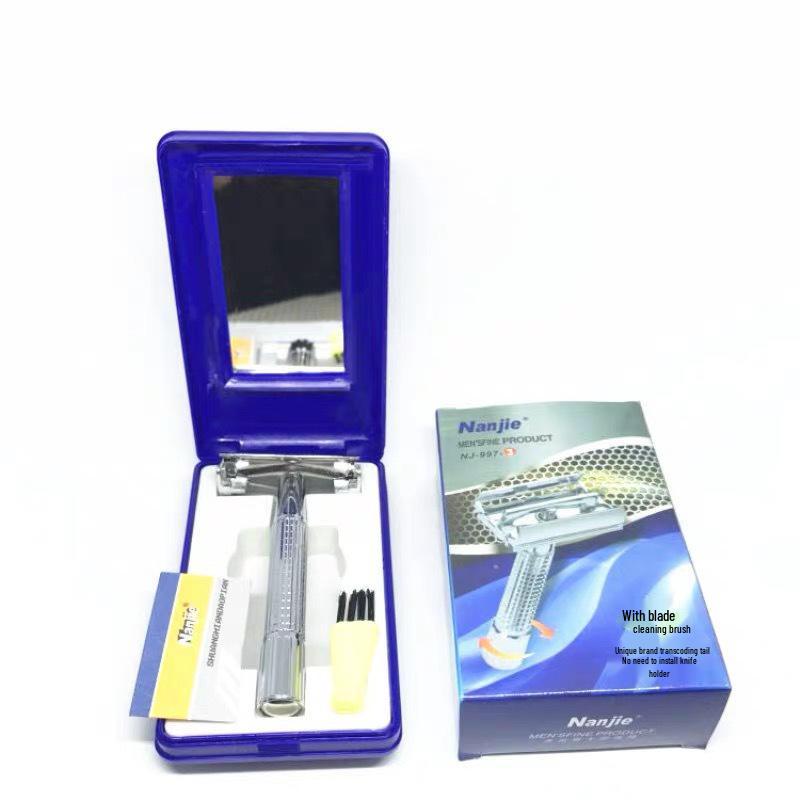 

Мужская винтажная двусторонняя бритва из нержавеющей стали Man Jie с боксом для хранения лезвий