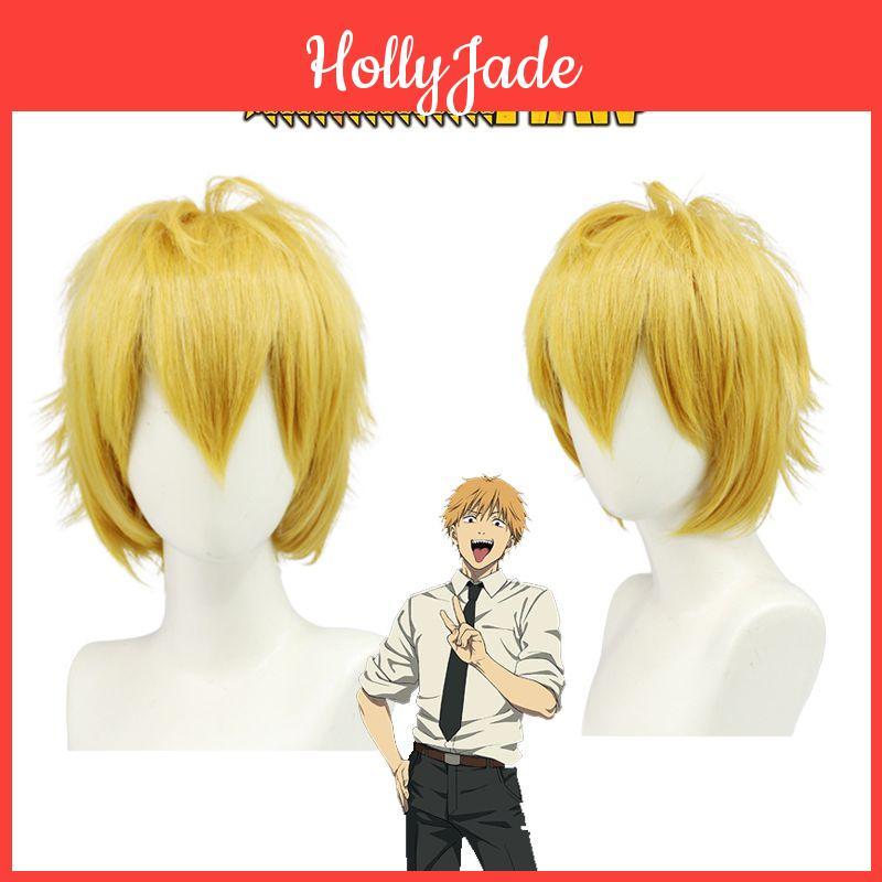 Peruca Cosplay Man Denji Fibra Macia de Alta Temperatura Tamanho da Cabeça Ajustável
