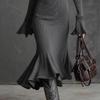 2025 Autumn European & American Elegant Zipper Lapel Bell Sleeve Knit Fishtail Skirt