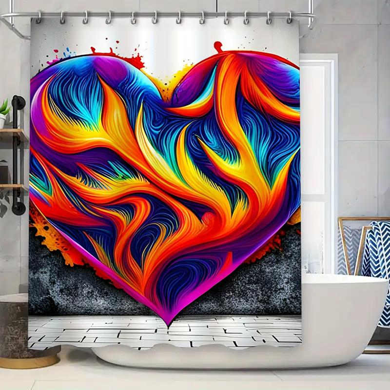 Vibrant Swirl Heart Shower Curtain - Waterproof, Mildew-Resistant, Machine Washable For Modern Bathroom Decor