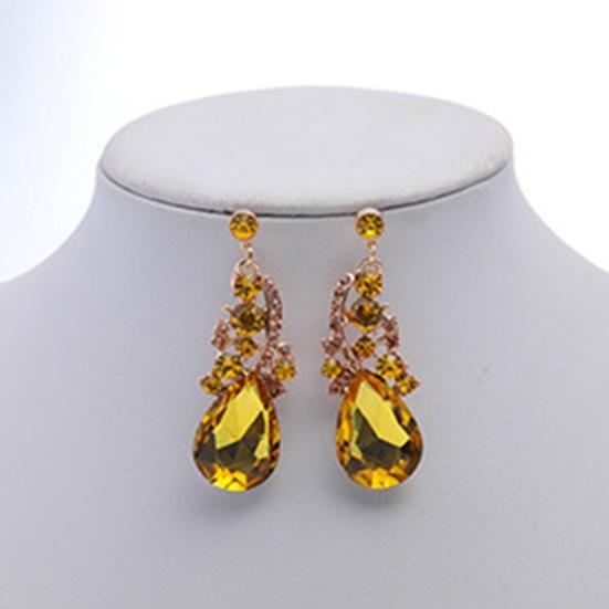 Women Necklace Earrings Rhinestone Luxury Hollow Symmetric Retro Set Out Anti-allergy Hanging Earrings Bridal Wedding