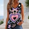 Women Plus Size Sleeveless V Neck Tank Top Abstract Line Heart Leaf Pastel Tone Art Print Casual Top
