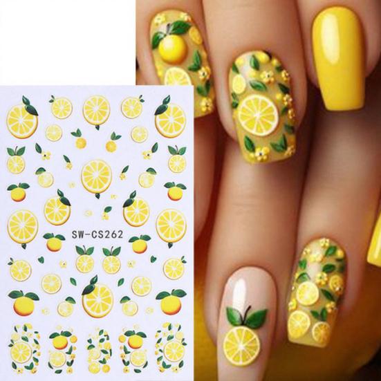 Frucht-Nagelkunst-Aufkleber Selbstklebend Zitrone Erdbeere Blaubeere Maniküre-Dekor Aufkleber Einfach anzuwenden Zuhause Salon DIY Nagelzubehör