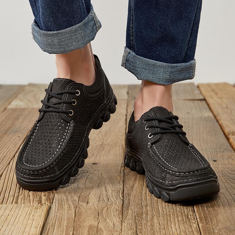 Fashion Brand High Quality Genuine Leather Casual Shoes Men Lace Up Outdoor Non-slip Comfort Jogging Office Casual Climbing Oxford Shoes