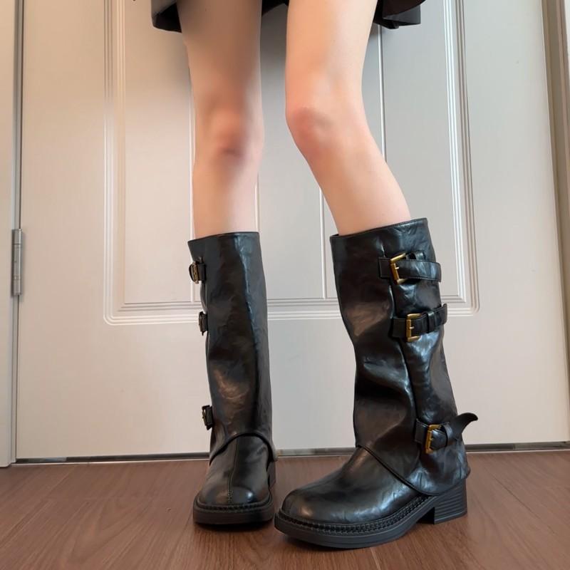 British style tube pants tube boots women's autumn new thin thick-soled two wear removable pile knight boots