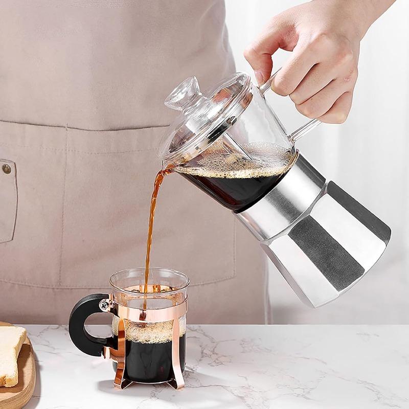 Household Moka Coffee Pot Portable Glass-Top Stovetop Espresso Machine Classic Aluminum Espresso Moka Pot Coffee Lover Gifts