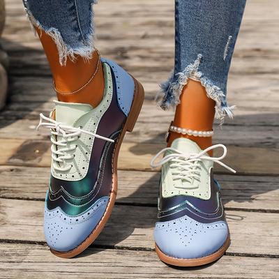 2025 Spring/Fall Block-Heel Pumps for Women - Plus Size Color-Block Lace-Up Round-Toe Pumps