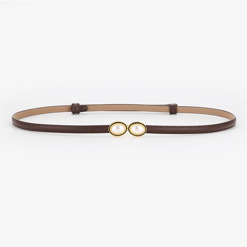 Ladies' Pearl Inlaid Adjustable Genuine Leather Belt - Trendy and Versatile for Dresses & Pants