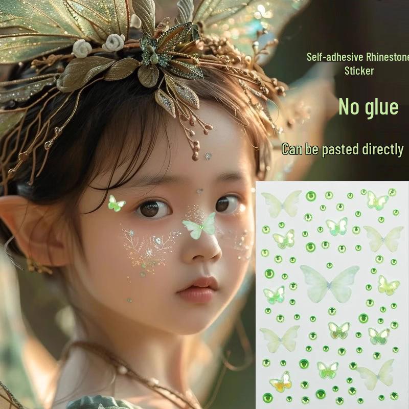 Children's Day Butterfly Fairy Face Stickers: Adhesive-Free, Self-Adhesive Diamond Stickers for Stage Makeup and Concerts