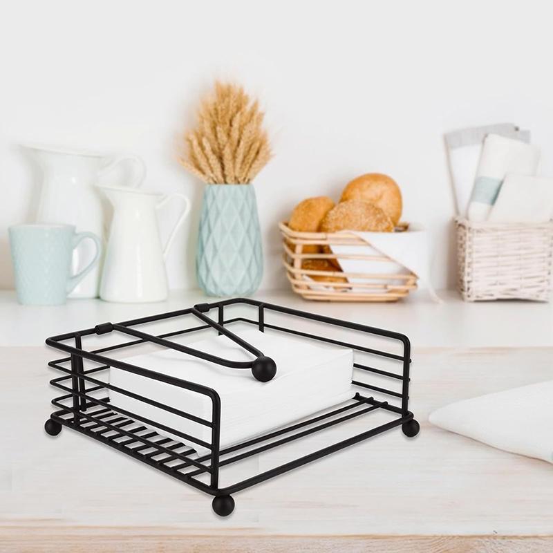 New Rustic Metal Napkin Holder Square Paper Organizer For Kitchen Home Restaurant Cafes - Tabletop Decorative Napkin Holder