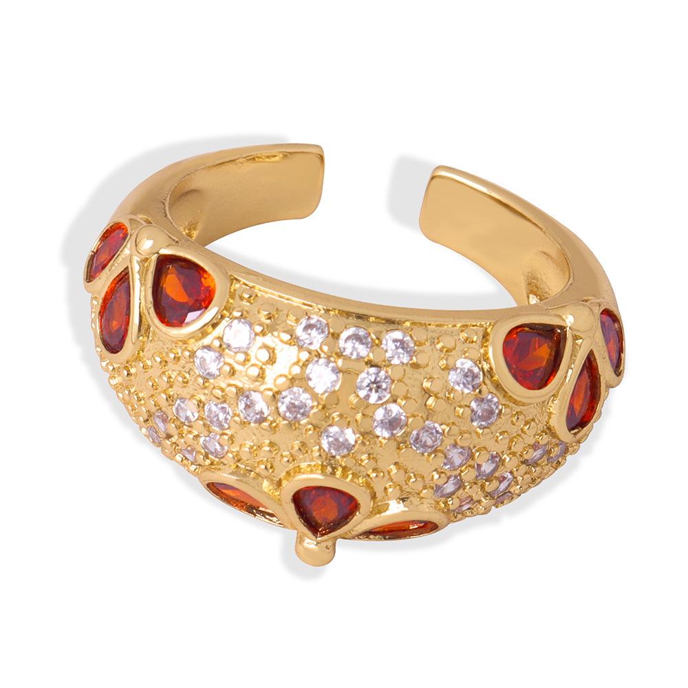 Luxurious French Court Style Copper Ring with Colorful Zircon Inlays, Adjustable for Women