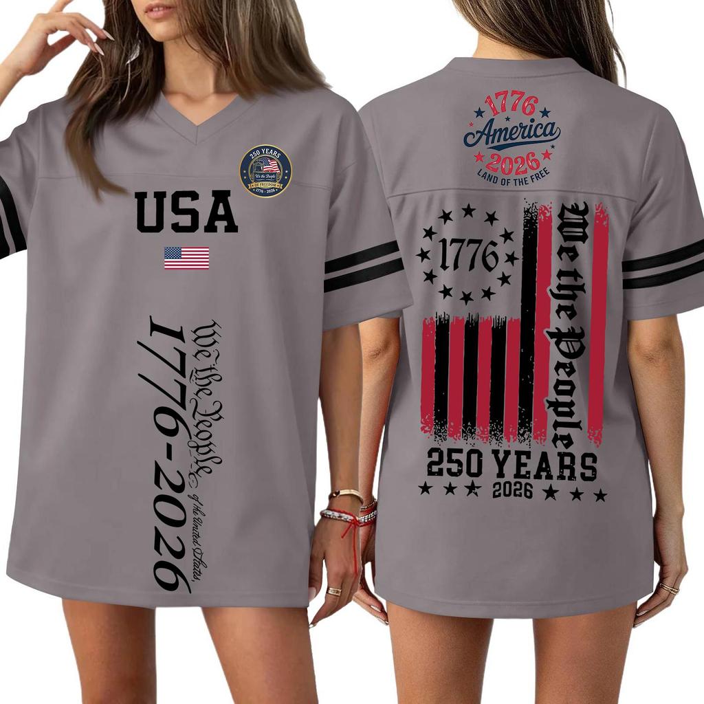 Women's Casual Fashion V-Neck Sports Independence Day Print Short Sleeve Sports T-Shirt Top