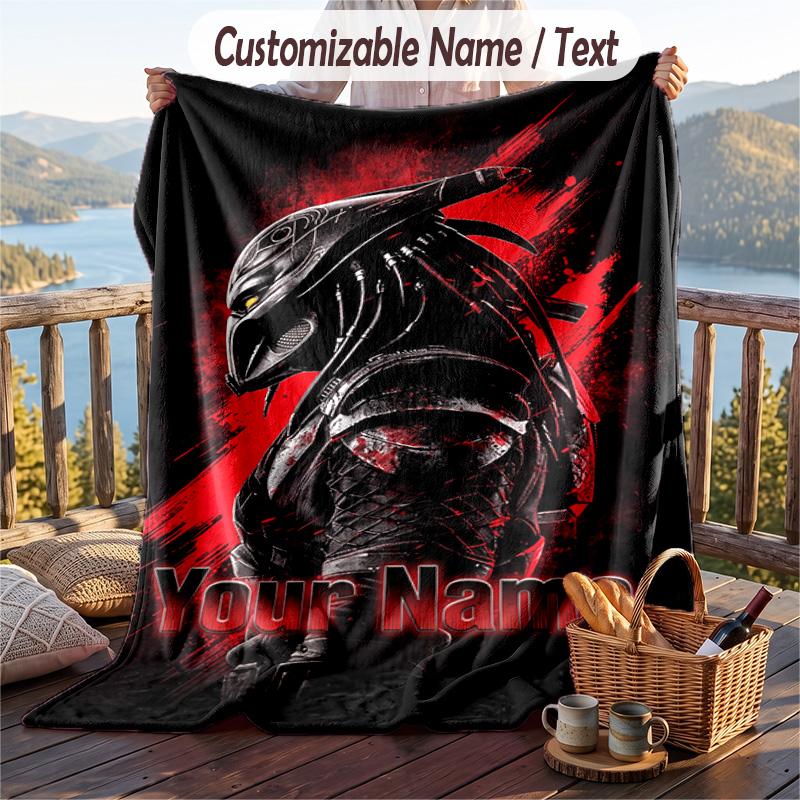 Custom Text Flannel Throw Blanket, Lightweight Cozy Bed Sofa BlanketPredator