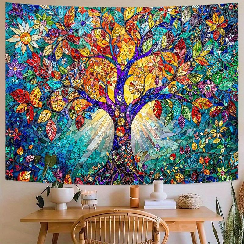 

Colorful Tree Tapestry Background Cloth Hanging Cloth Bedroom Bedside Decorative Wall Cloth Rental Dormitory Tapestry 74x94cm(29x37in)