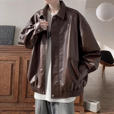 American Retro Leather Jacket Men's Winter Velvet Thickened High-end Ruffian Handsome Casual Loose Pu Leather Lapel Jacket