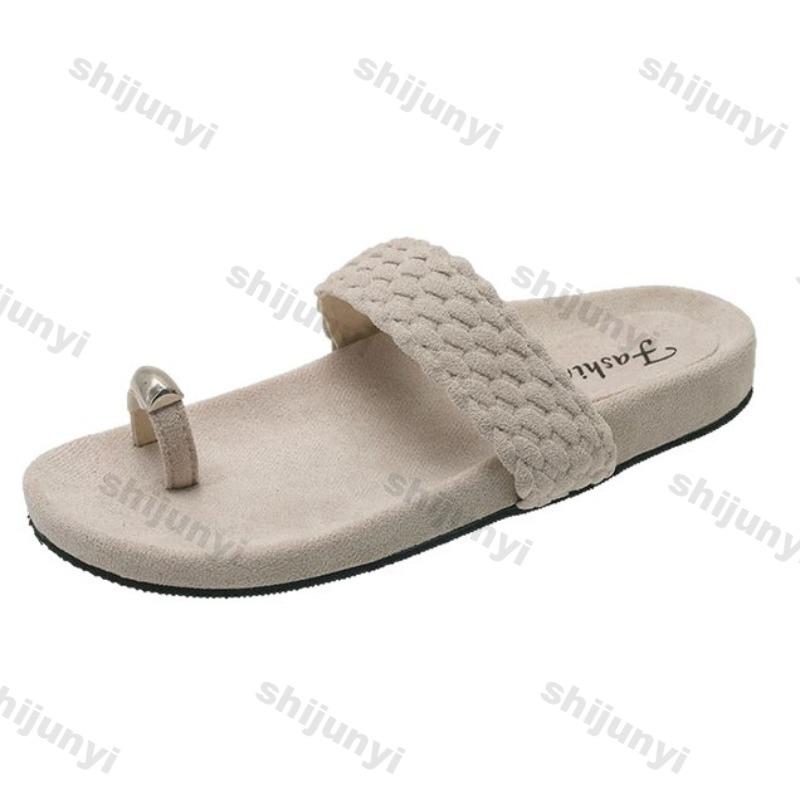 Mode Damen Ein-Wort-Slipper 2025 Sommer Neue Mode Zehensteg Weiche Sohle Strand Muje Bequeme Leichte Lässige Flache Sandalen