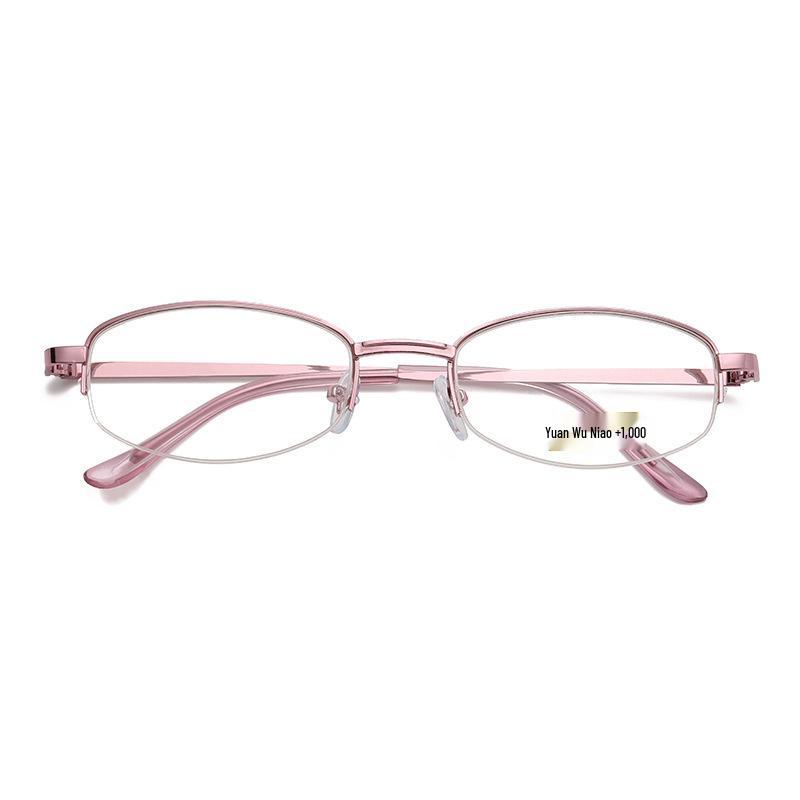 Women's Blue Light Blocking Anti-Fatigue Half-Frame Metal Reading Glasses 8829