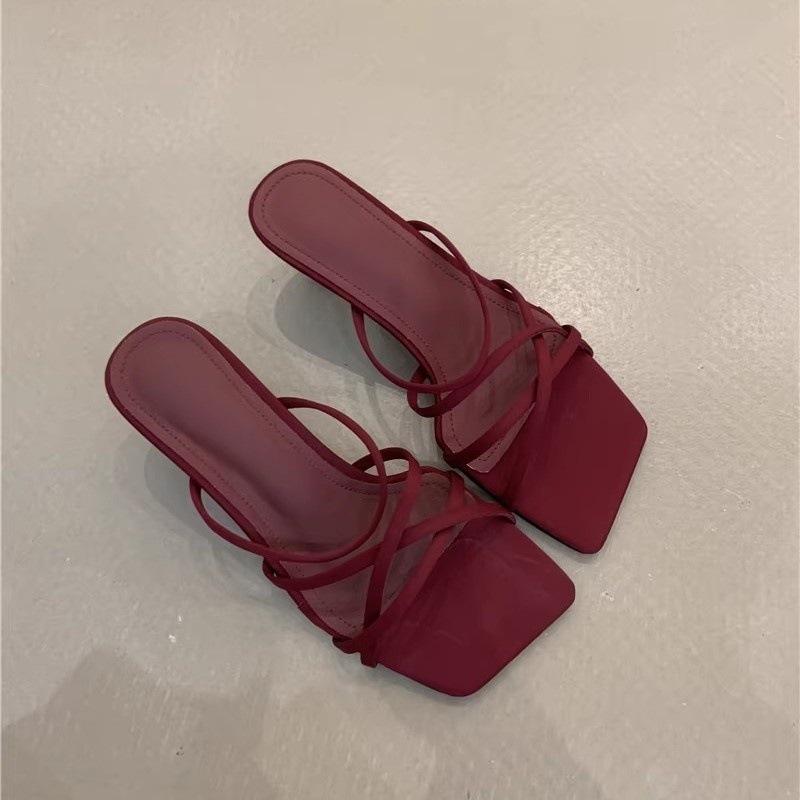 Niche High-heeled Sandals 2025 Summer Retro Red Thin Strap Fashion Open-toed Thin-heeled Cool Slippers
