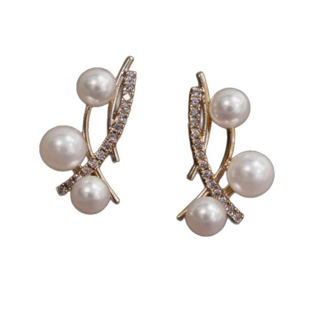Exquisite and compact pearl cross-set diamond metal earrings fashion temperament light luxury versatile earrings