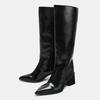Sexy Black Pointed Toe Knee Boots Women Fall Winter New Chunky Heel Platform Boots Retro British Style Soft Leather Knight Boots