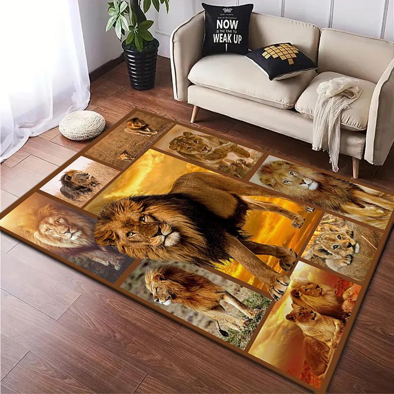 1PC Lion pattern printed Carpet Rug for Living Room Bedroom Home Sofa Decoration,Non-slip Floor Mat Floor mat
