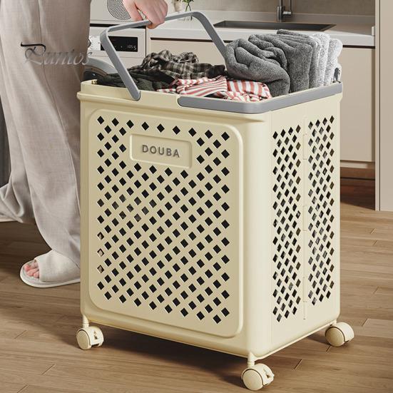 Foldable Laundry Basket with Wheels Large Capacity Hollow Breathable Rolling Laundry Basket Dirty Clothes Hamper