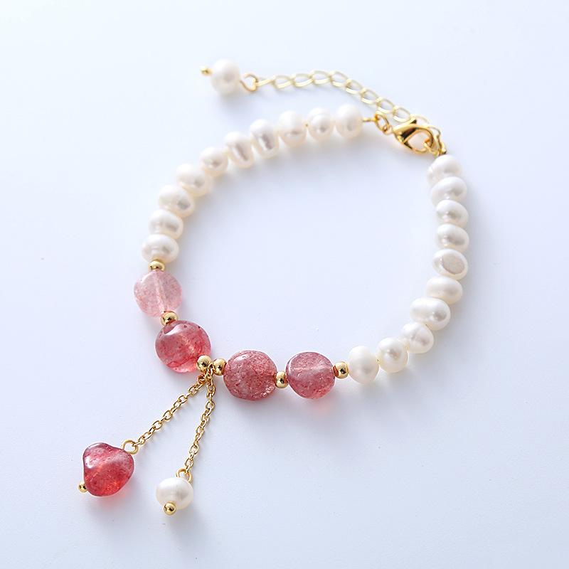 Strawberry Crystal Freshwater Pearl Bracelet Bangles Women Fashion Jewelry Accessories Gift