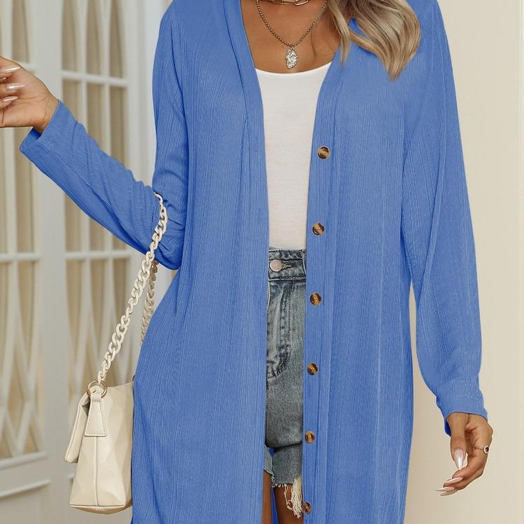 

Женский повседневный кардиган с длинными рукавами, однотонный, длинный, на пуговицах XXL