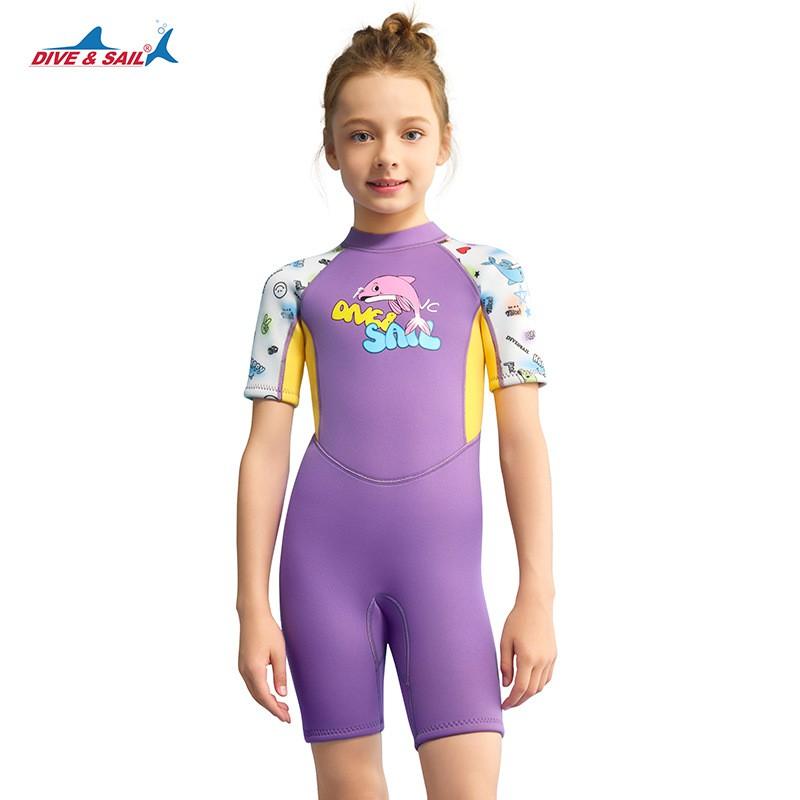 Kids Girls 2.5mm Neoprene Wetsuit Short Sleeve Full Body Snorkeling Surfing Swimming Warm Water Sports