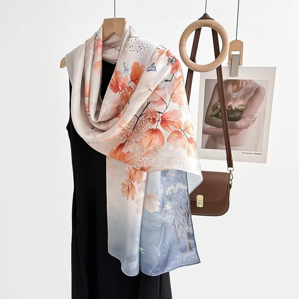 175*55Cm Luxury Scarf Silk Bandana Women Scarves Wrap Mulberry Fashion Headband Hijab Shawls Foulard Headkerchief