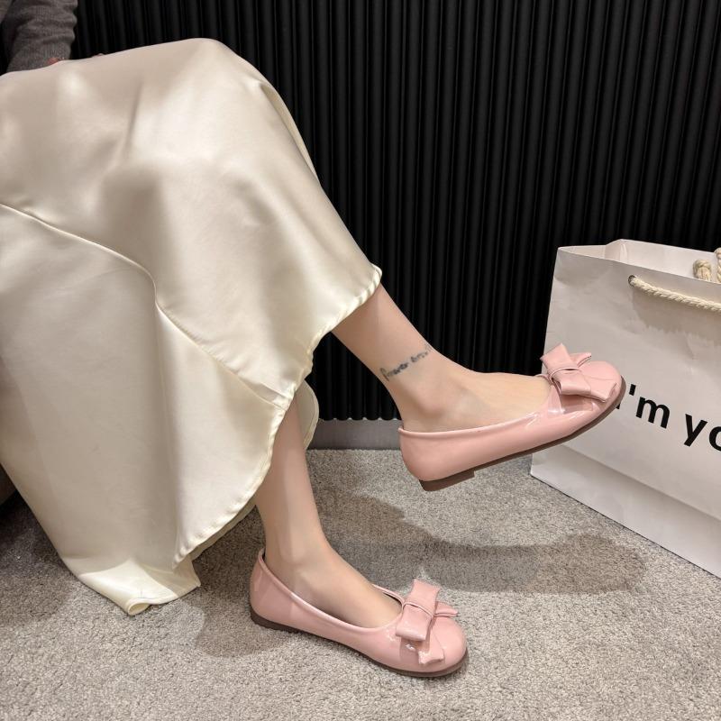 Ballerina primaverile con fiocco a farfalla, punta rotonda, tinta unita, scollata, 2025, scarpe da donna di alta qualità, ballerine dolci, sapatos baixos