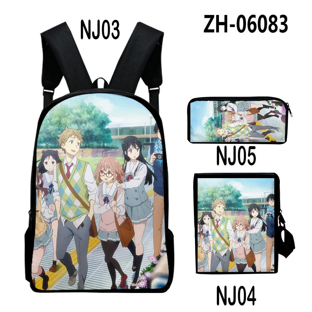 Classic Beyond the Boundary 3D Print 3pcs/Set pupil School Bags Laptop Daypack Backpack Inclined shoulder bag Pencil Case