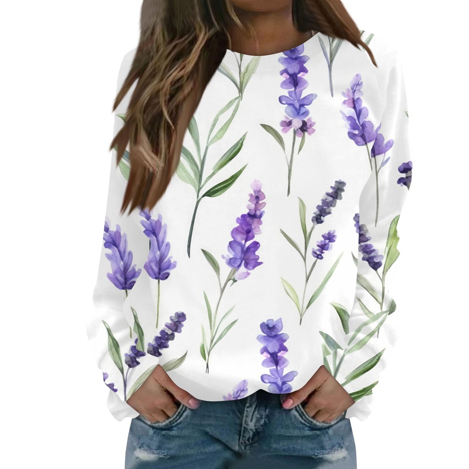 

Женская повседневная элегантная удобная модная футболка с круглым вырезом и цветочным принтом, топ XL фиолетовый