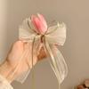 Fashion Sweet Tulip Ribbon Hair Ring For Women Girls Cute Elegant Bowknot Hair Clip Exquisite Tassels Hair Accessories Gifts
