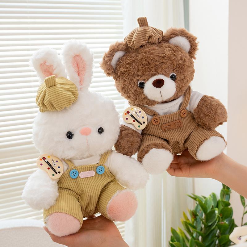 Nová plyšová hračka Mazlivý medvídek Plněné měkké zvířátko Králík Medvěd s oblečením Klobouky Kawaii Panenka Narozeninový Vánoční dárek